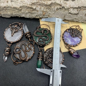 Gothic retro crystal stone pendants with bronze wire wrap snake and dragon design