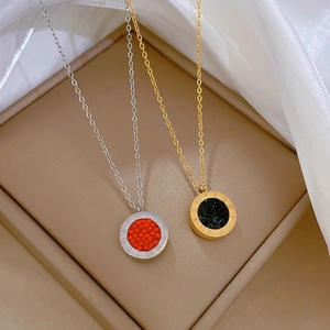 Titanium steel necklaces with Roman numeral round pendants in gold and silver finish