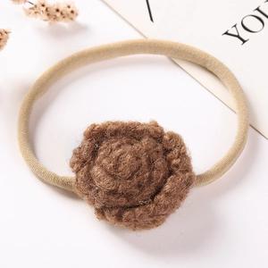 Bandeau bébé avec fleur en tricot marron et ruban en nylon élastique souple pour enfant