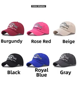 Detailed collection of washed cotton baseball caps with dolphin embroidery in six colors