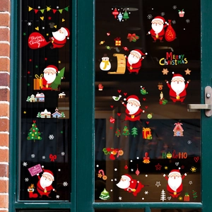 Weihnachtsaufkleber Set mit Weihnachtsmann und Schneemann für Glasfenster