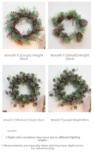 Size chart showing red berry Christmas wreaths ranging from 20cm to 60cm in height