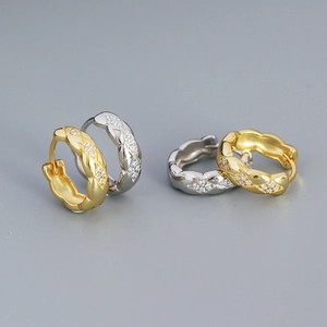 925 Sterling Silver Quilted Hoop Earrings With Pave Zircon Geometric Lattice Design Elegant Jewelry For Women