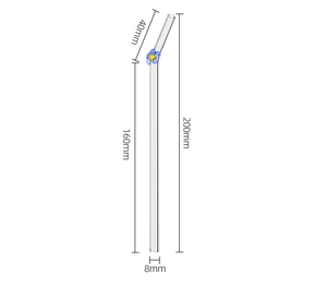 Detailed size chart of heat-resistant glass straw with 200mm length and 8mm diameter
