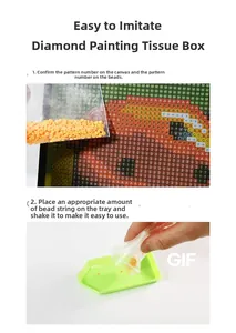 Detail view of DIY diamond painting tissue box kit with canvas, beads and tools