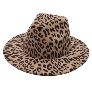 Women Vintage Leopard Print Fedora Hat Woolen Felt Wide Brim Jazz Cap British Style Fashionable Elegant Accessory