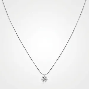 925 Sterling Silver Single Round Zirconia Pendant Necklace For Women Minimalist Snake Bone Chain Jewelry Elegant Gift
