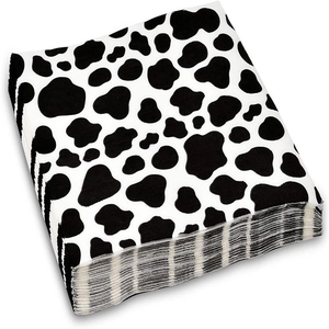 Farm cow print paper napkins stack for themed birthday party tableware decorations