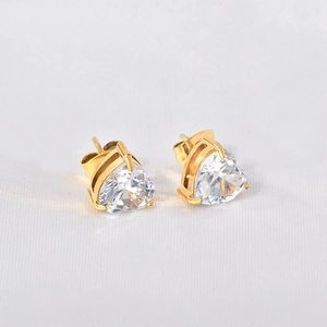 Elegant 18k gold plated heart-shaped stud earrings with sparkling white zircon stones