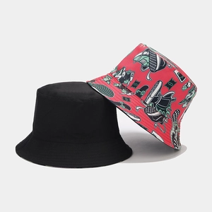 Detailed comparison of plain black cotton bucket hat and vibrant red street style printed hat