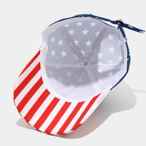 Adjustable American flag baseball cap with red white stripes and blue star patterns