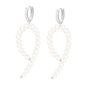 Elegant S925 sterling silver baroque pearl hoop earrings with artistic twisted ring design