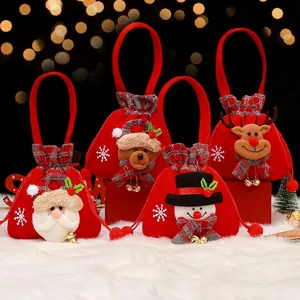 Christmas Gift Bag Santa Claus Snowman Reindeer Pattern Drawstring Handle Pouch Festive Party Decoration Velvet Burlap