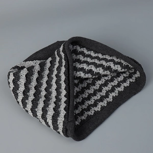 Detailed close-up of striped knit fabric texture for versatile slouchy beanie headwear