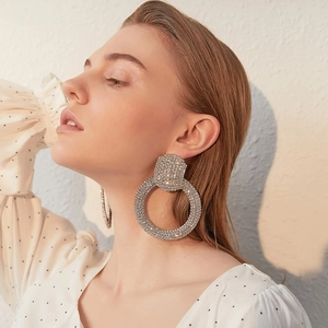 Orecchini A Cerchio Geometrici Esagerati Lega Strass Gioielli Scintillanti Con Silver Earring Post Per Donna Festa