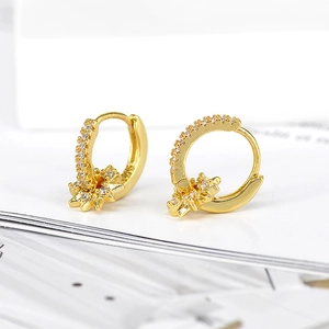 French style gold plated hoop earrings with rotating star pendants and zircon stones