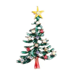 Exquisite Christmas tree brooch with green enamel finish and colorful rhinestones detail