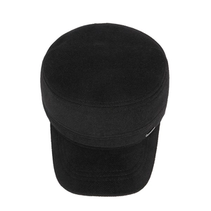 Flat top winter wool hat for elderly men with ear protection and thickened warm lining