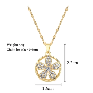 Detailed size specifications for the gold flower pendant necklace with cubic zirconia