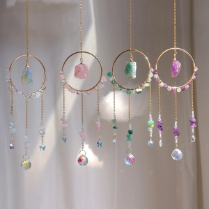 Crystal Suncatcher Wind Chime Natural Raw Stone Prism Ball Hanging Ornament Bohemian Modern Home Indoor Window Decor