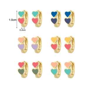 14K gold plated S925 silver double heart colorful enamel earrings in six various colors