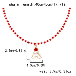 Detail view of handmade beaded Christmas necklace with dimensions for tree pendant