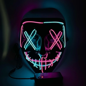 LED Glowing Halloween Mask Neon EL Wire Scary Light Up Stitched Mouth Face Masks For Party Festival Cosplay
