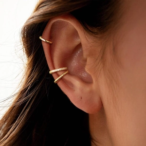 Minimalist Copper C-Shaped Ear Cuffs For Women Gold Silver Plated Rhinestone Non Pierced Earrings Fashion Jewelry Accessories