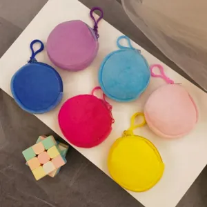 Set of six colorful plush mini backpack coin purses with matching plastic snap hooks