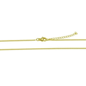 Close-up of 18k gold plated necklace chain with lobster clasp and adjustable extension