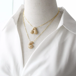 Elegant 18K gold plated 3D initial necklace with cubic zirconia paving for women