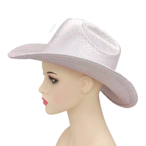 Pink and silver cracked pattern cowboy hat with metallic finish for festive parties