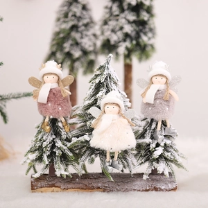 Christmas Angel Doll Hanging Pendant Plush Knitted Star Sequin Dress Glitter Wings Holiday Home Tree Decor Novelty