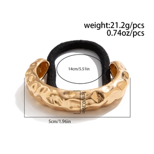 Detailed dimensions of gold geometric metal hair tie with weight and size specifications