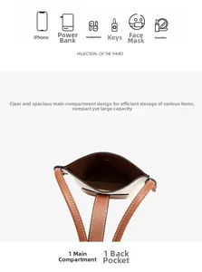 Internal structure of the leather crossbody phone bag with main pocket and rear slot