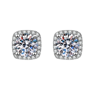 Elegant square halo stud earrings with round brilliant cubic zirconia in silver finish