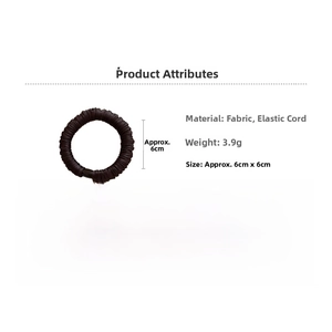 Brown pleated elastic hair scrunchie made of cloth, 6cm diameter and 3.9g weight detail