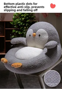 Détail de la texture antidérapante sous le coussin de chaise en peluche pingouin
