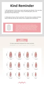 Detailed size chart for pink gradient press-on nails with 12 pieces and 12 different sizes