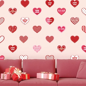 Valentine's red heart wall decals with romantic patterns for home party decoration