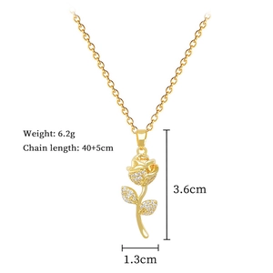 Detail showing titanium steel rose pendant necklace dimensions and technical specifications