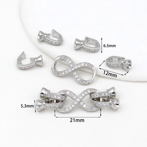 Silver plated connectors with cubic zirconia and dimension details for DIY jewelry