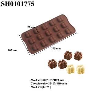 Silicone chocolate mold with 15 cavities, overall size 205x105mm for DIY baking cake decor