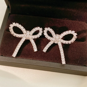 Bowknot Ear Cuff Copper Cubic Zirconia Non Pierced Earrings With Silver Earring Post For Women Fashion