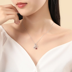 S925 sterling silver Mom heart necklace with a ruby gemstone pendant for Mother's Day