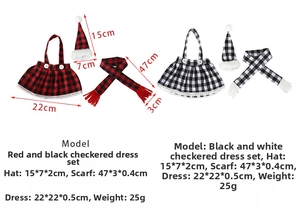 Detailed size specifications for Christmas plaid wine bottle dress and scarf decoration sets