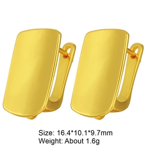Elegant gold plated square copper earrings with zircon inlay for women, 16mm geometry