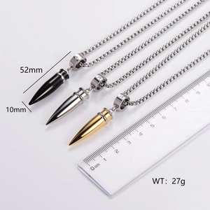 Bullet Pendant Necklace Stainless Steel With Rhinestone Solid High Polish Hip Hop Fashion Jewelry For Men