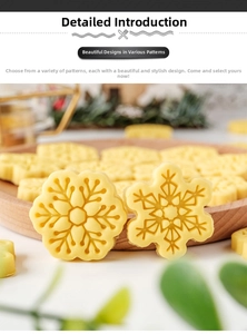 Macro shot of snowflake cookies showing intricate embossed patterns and petal edges
