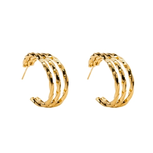 Luxurious gold-plated titanium steel hoop earrings featuring a triple twisted ring design